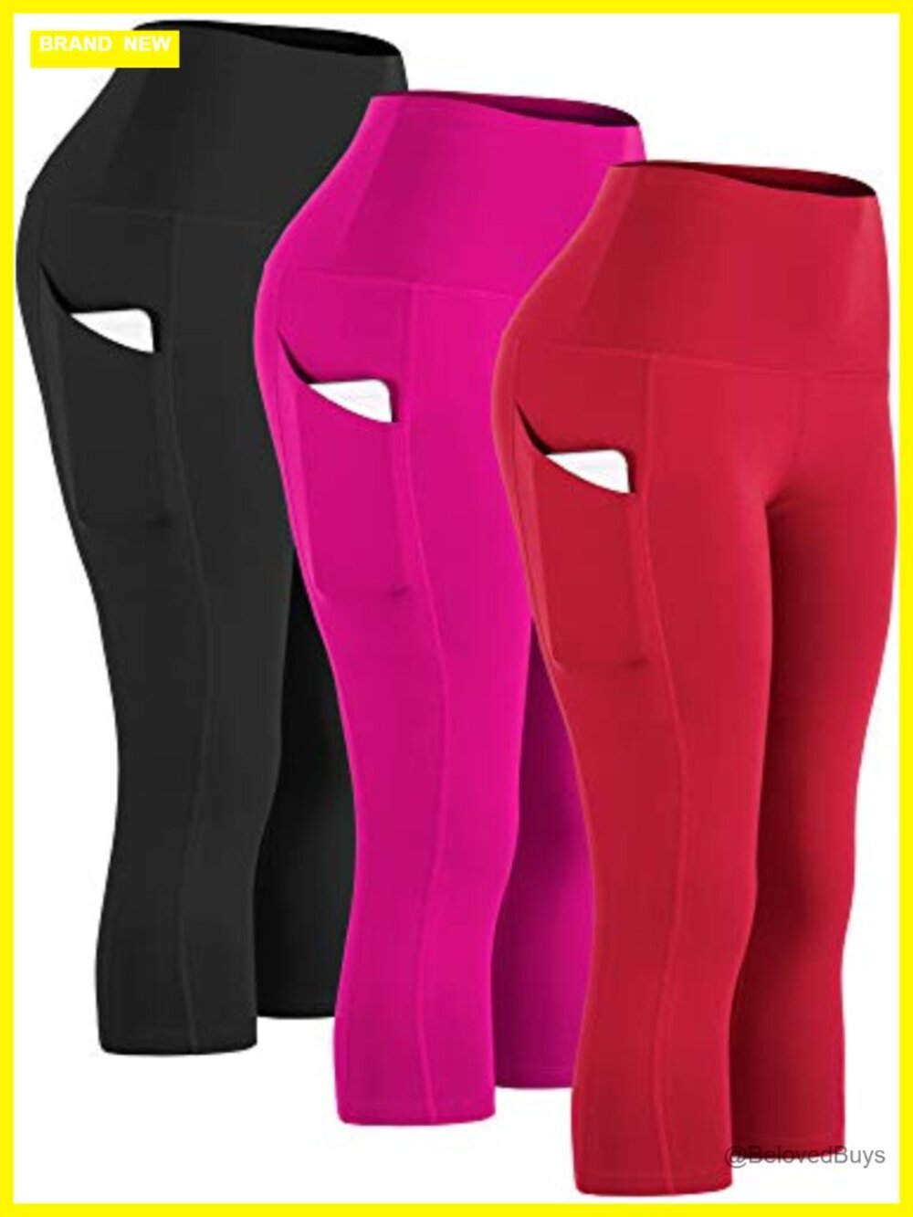 High Waist Workout Legging Capris Yoga Side Pockets Tummy Control